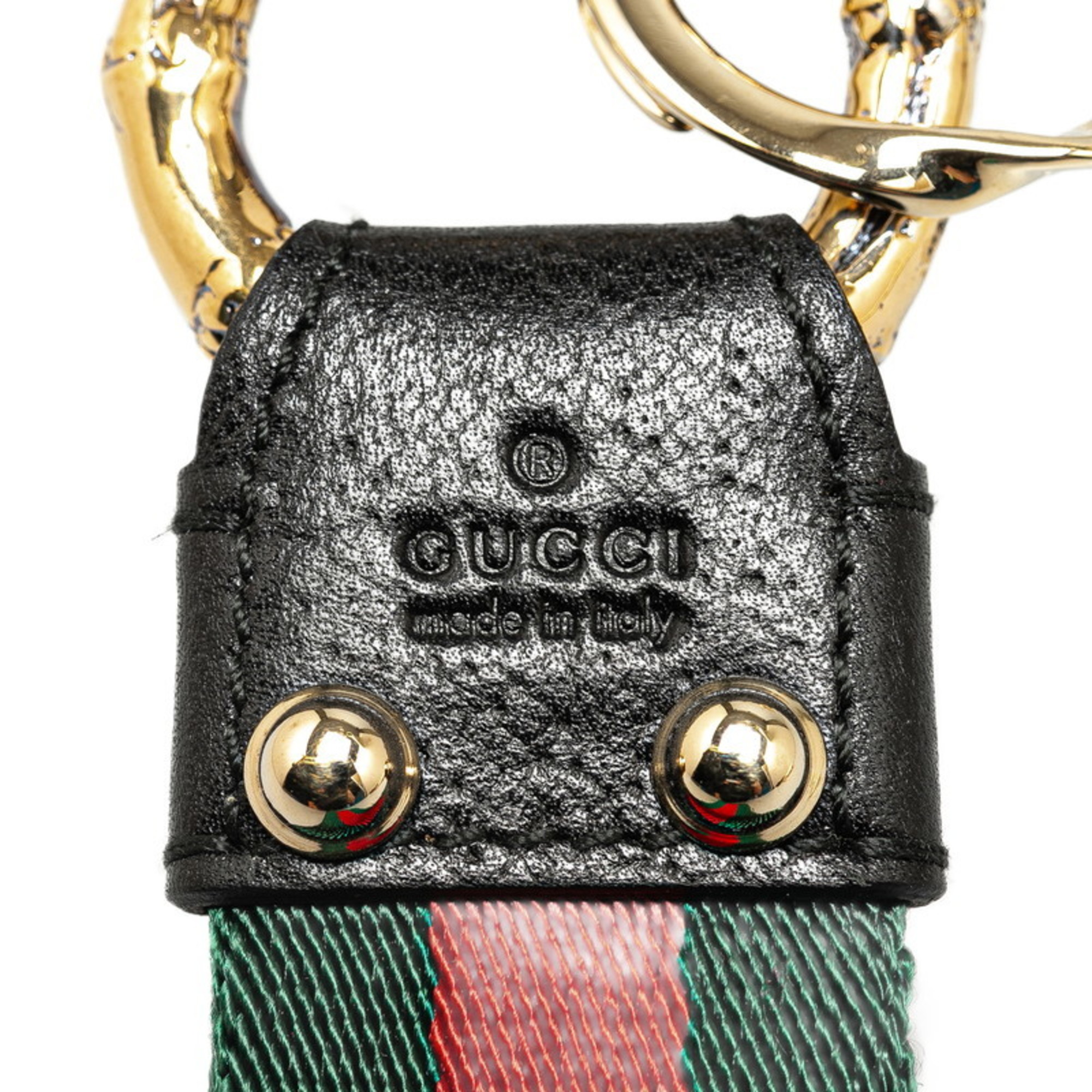 Gucci Sherry Line Keyring Black Red Green Gold Canvas Leather Plated Women's GUCCI