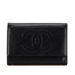 CHANEL Coco Mark Bi-fold Wallet Black Caviar Skin Women's