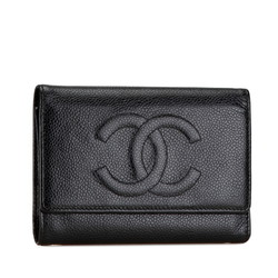 CHANEL Coco Mark Bi-fold Wallet Black Caviar Skin Women's