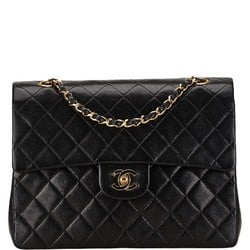 CHANEL Matelasse Double Flap Chain Shoulder Bag Black Lambskin Women's