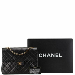 CHANEL Matelasse Double Flap Chain Shoulder Bag Black Lambskin Women's