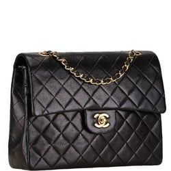 CHANEL Matelasse Double Flap Chain Shoulder Bag Black Lambskin Women's