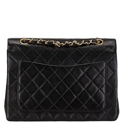 CHANEL Matelasse Double Flap Chain Shoulder Bag Black Lambskin Women's