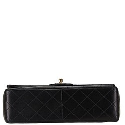 CHANEL Matelasse Double Flap Chain Shoulder Bag Black Lambskin Women's