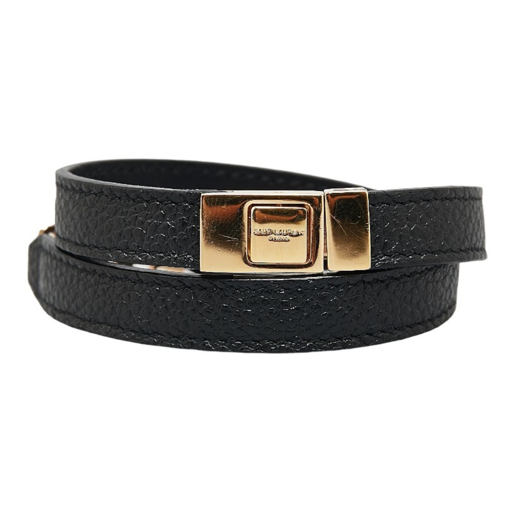 YSL Bracelet Black Gold Leather Plated Women's SAINT LAURENT