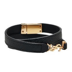 YSL Bracelet Black Gold Leather Plated Women's SAINT LAURENT