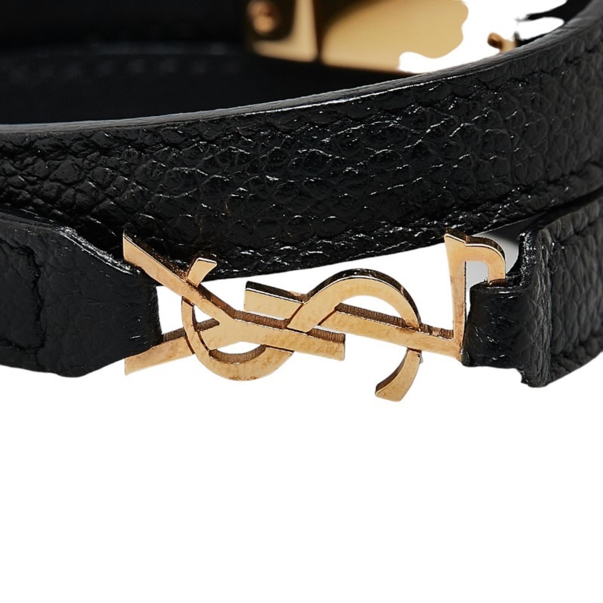 YSL Bracelet Black Gold Leather Plated Women's SAINT LAURENT