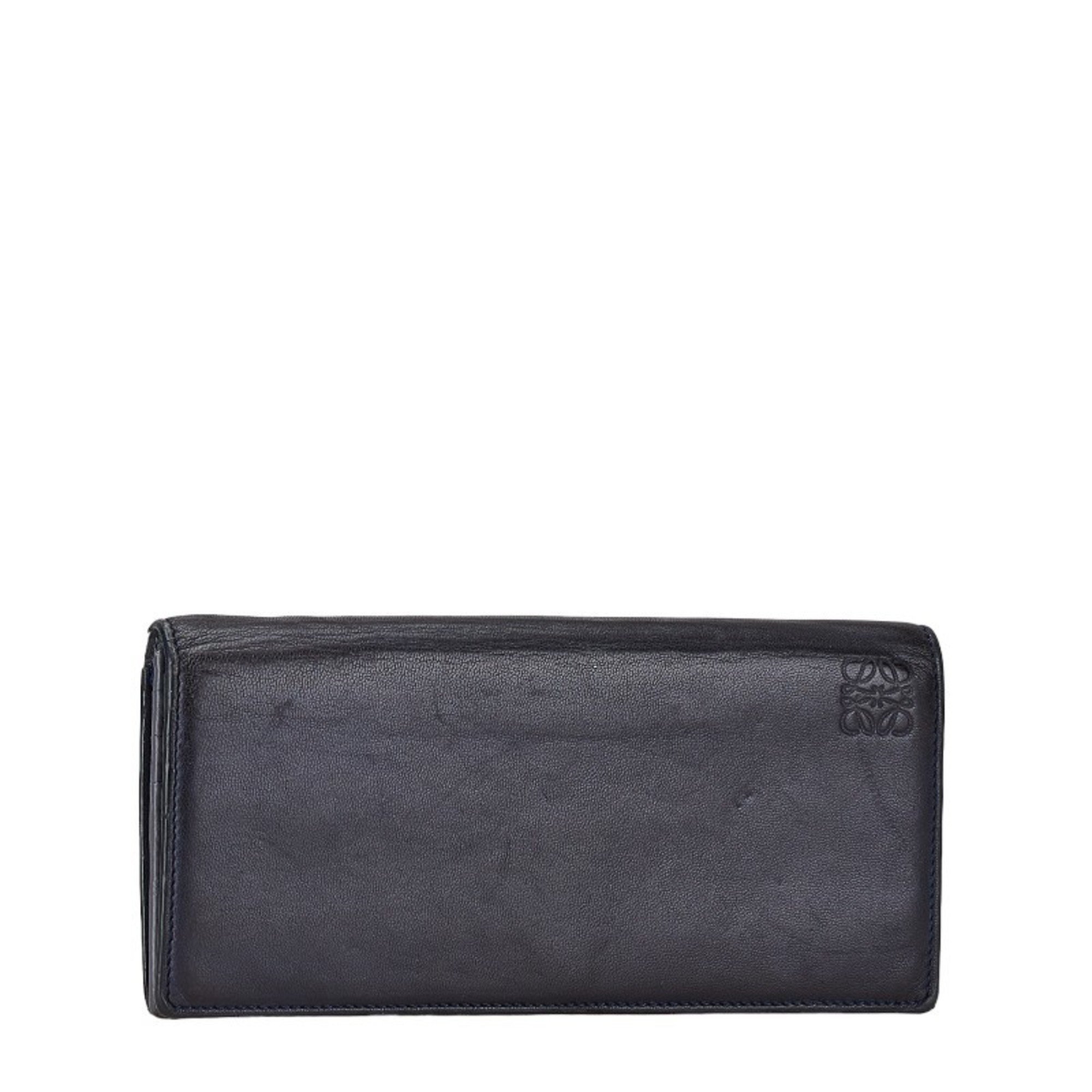 LOEWE Anagram Long Wallet Black Grey Leather Women's