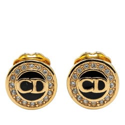 Christian Dior Dior CD Rhinestone Earrings Gold Black Plated Women's