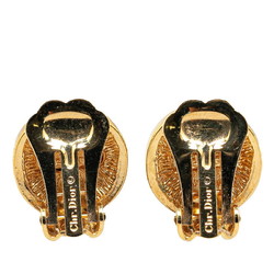 Christian Dior Dior CD Rhinestone Earrings Gold Black Plated Women's