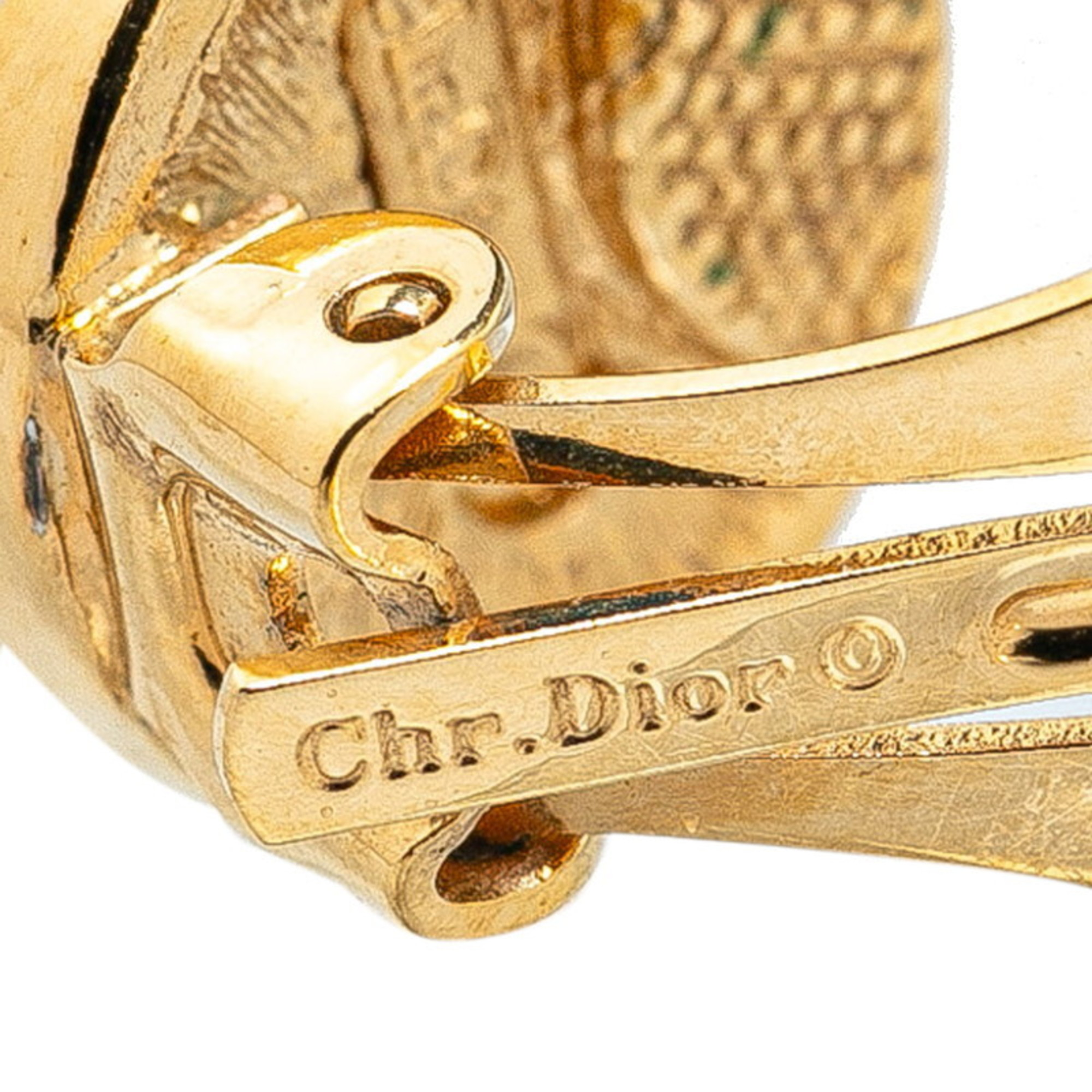 Christian Dior Dior CD Rhinestone Earrings Gold Black Plated Women's