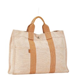 Hermes New Fool Tote MM Handbag Bag Orange Beige Canvas Women's HERMES