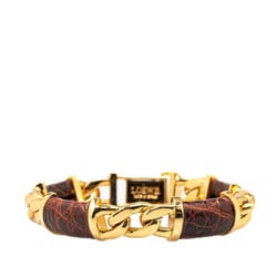 LOEWE Chain Bracelet Bangle Brown Gold Plated Leather Women's