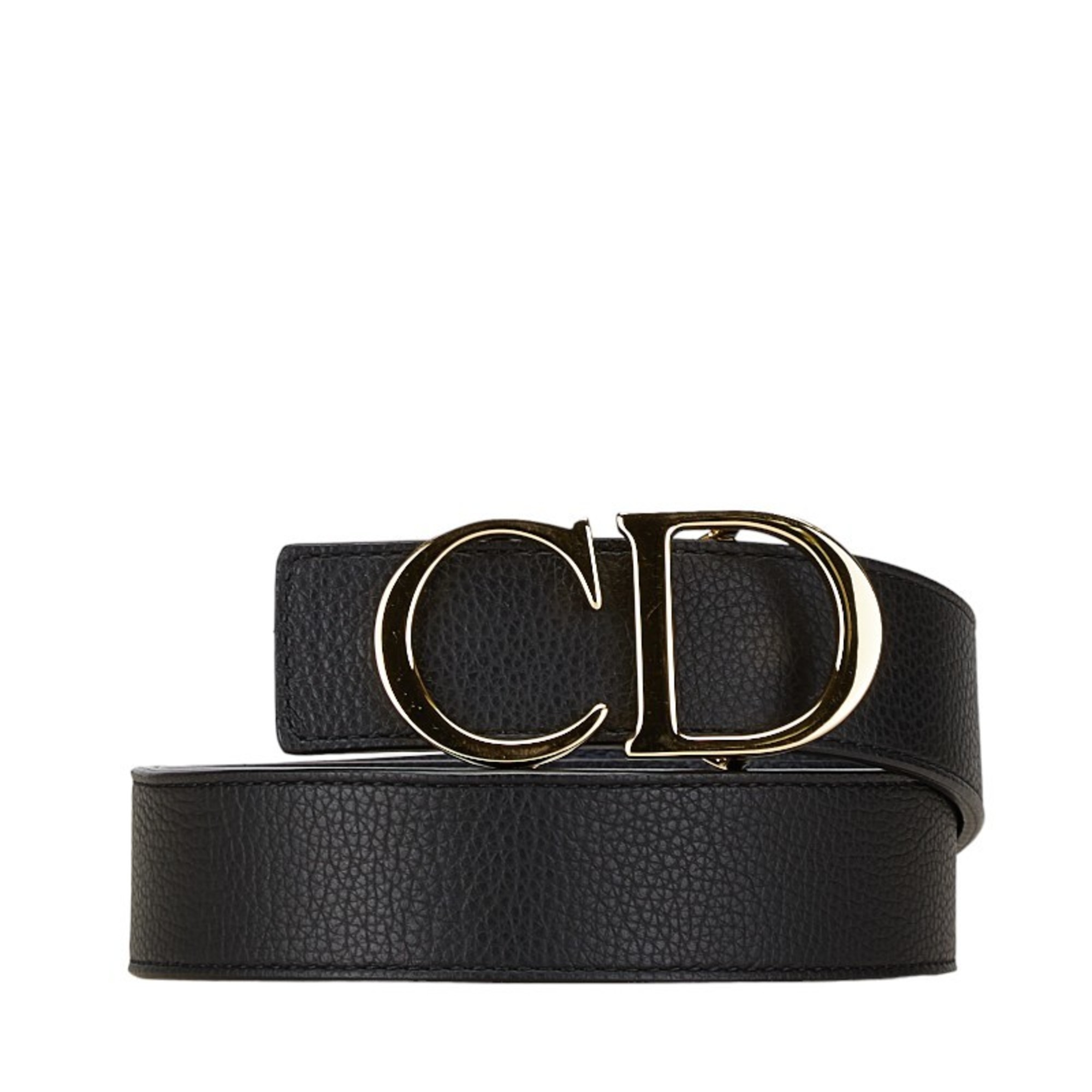 Christian Dior Dior CD Belt Black Gold Leather Women's