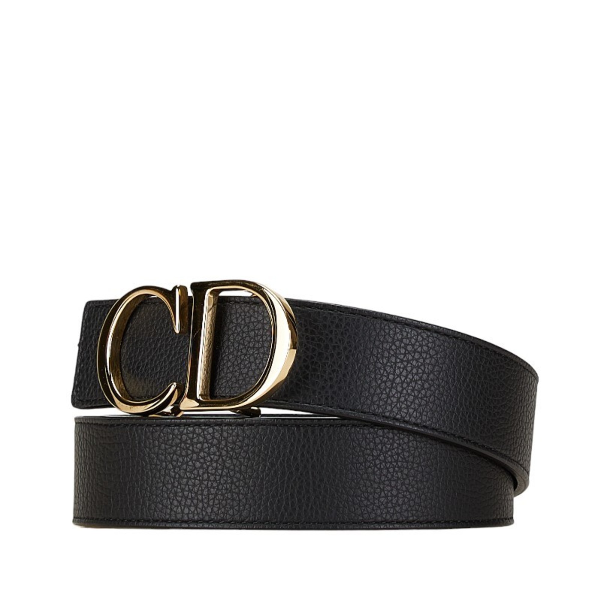 Christian Dior Dior CD Belt Black Gold Leather Women's