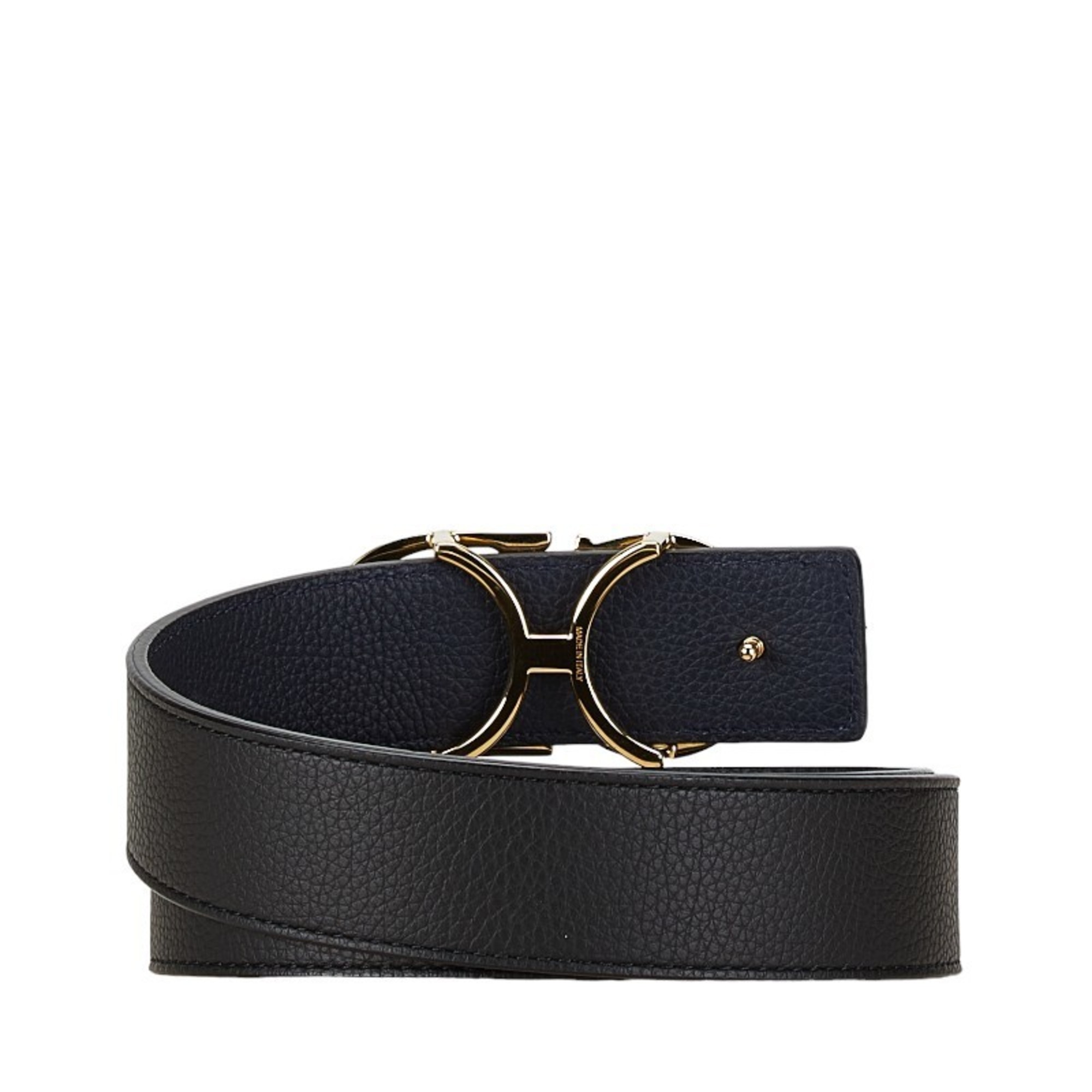 Christian Dior Dior CD Belt Black Gold Leather Women's