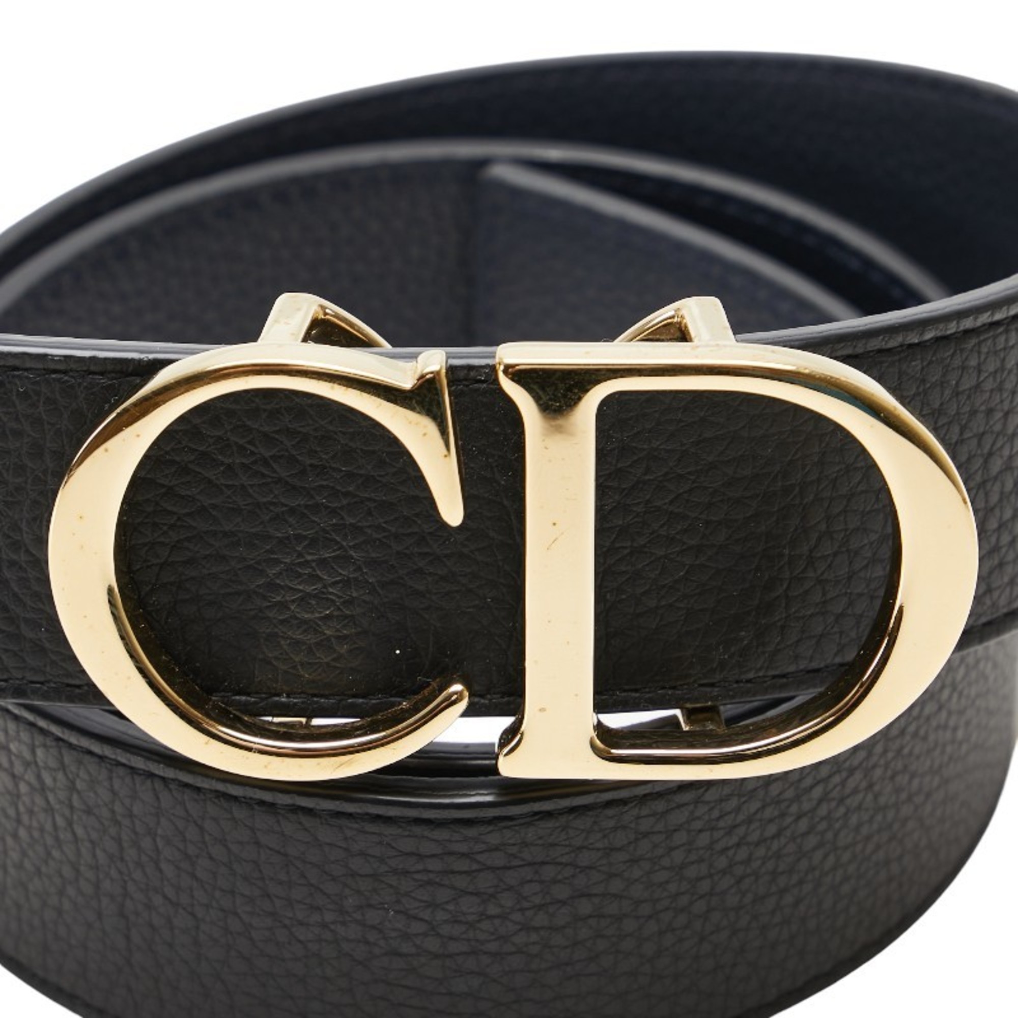 Christian Dior Dior CD Belt Black Gold Leather Women's