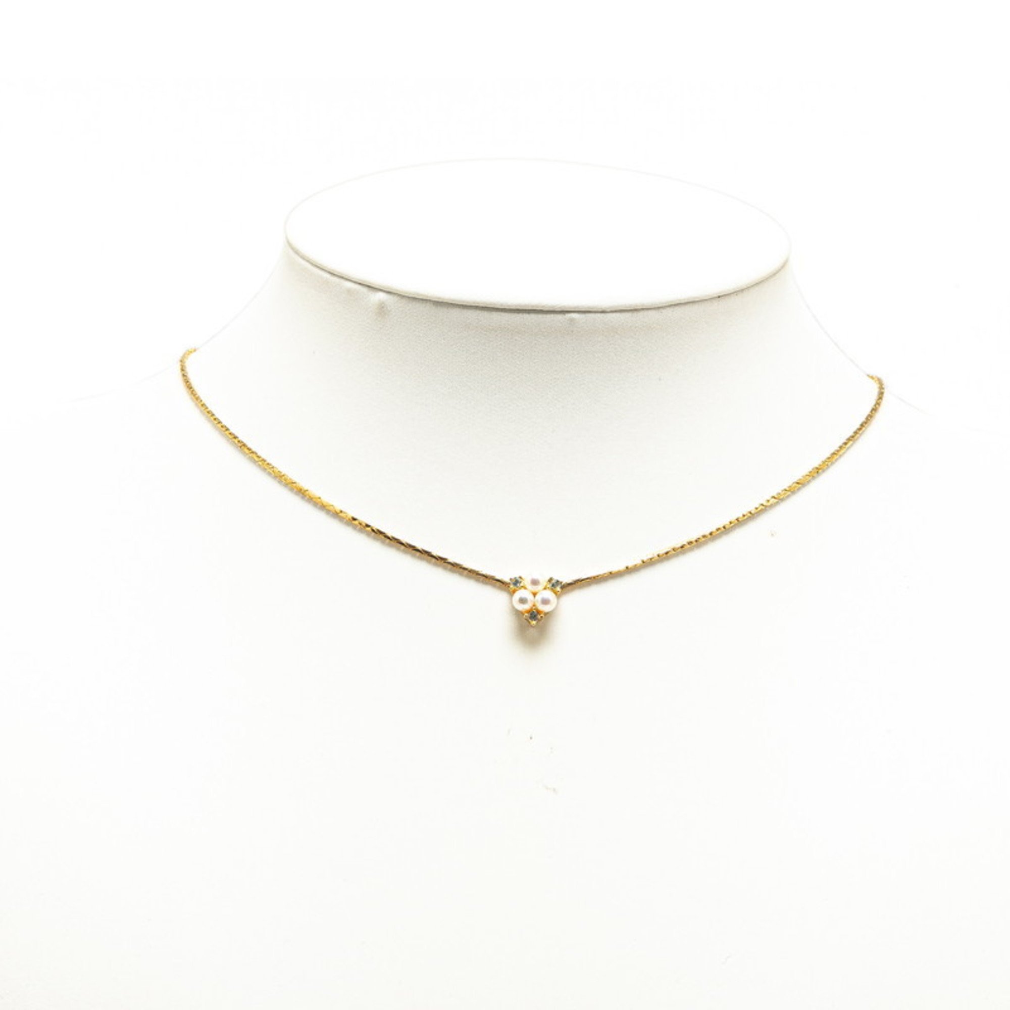 Christian Dior Dior Rhinestone Necklace Gold Plated Faux Pearl Women's