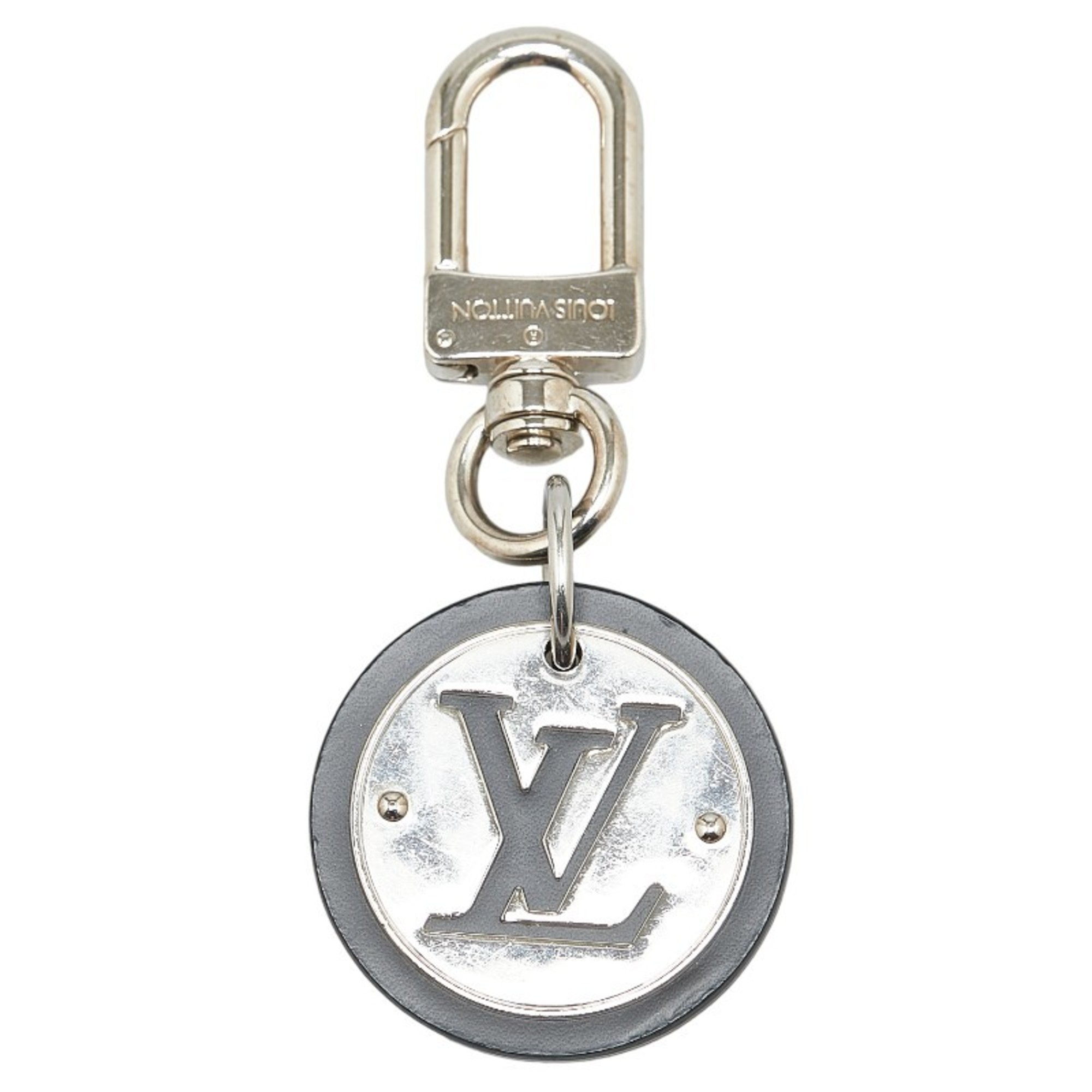 Louis Vuitton Porte Cle LV Circle Key Holder Ring M00741 Silver Black Metal Women's LOUIS VUITTON