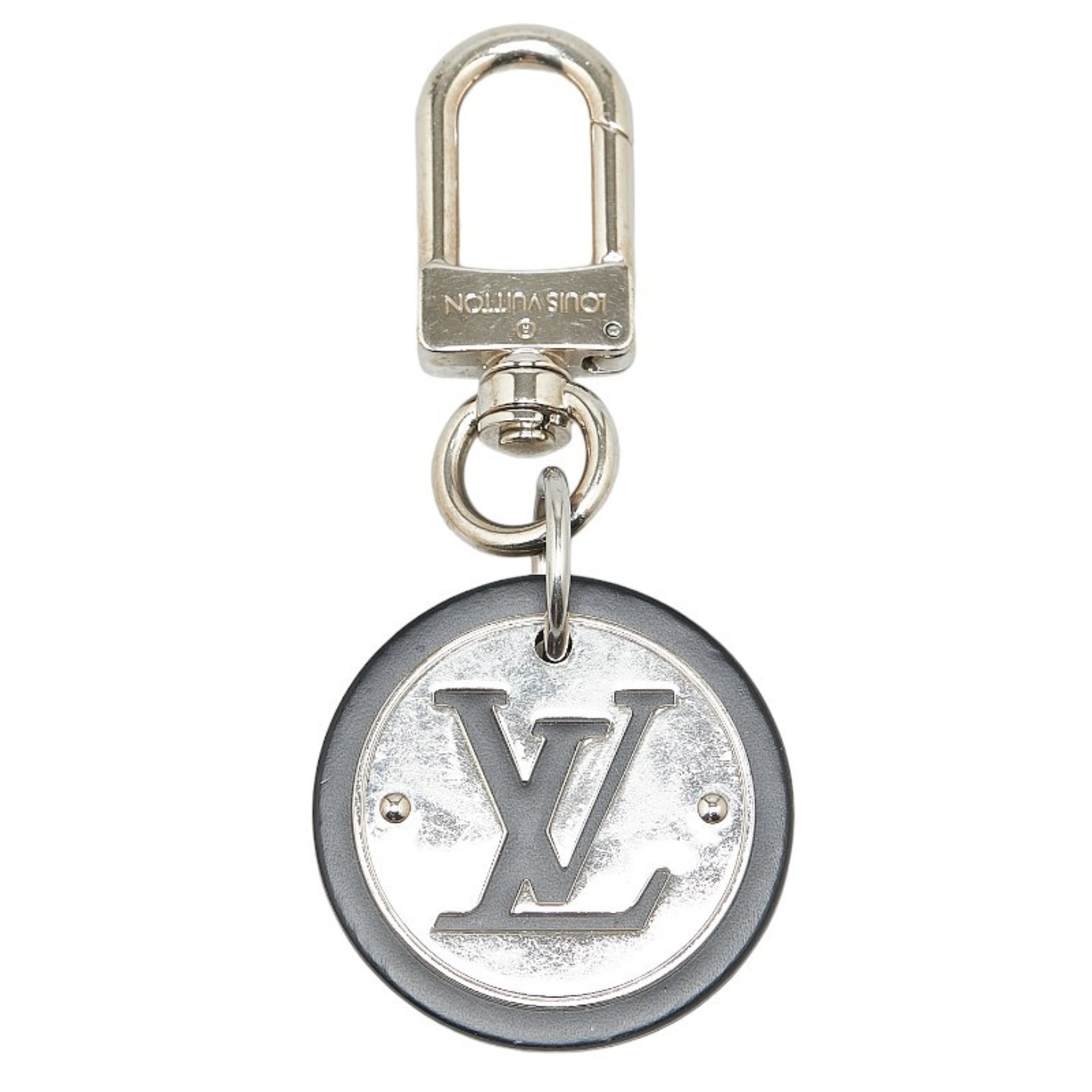 Louis Vuitton Porte Cle LV Circle Key Holder Ring M00741 Silver Black Metal Women's LOUIS VUITTON