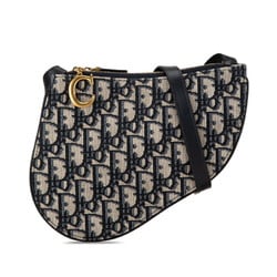 Christian Dior Dior Trotter Saddle Shoulder Bag Navy Beige Canvas Leather Women's