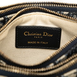 Christian Dior Dior Trotter Saddle Shoulder Bag Navy Beige Canvas Leather Women's