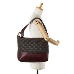 Celine Macadam Bag Handbag Wine Red Bordeaux Brown Canvas Leather Women's CELINE