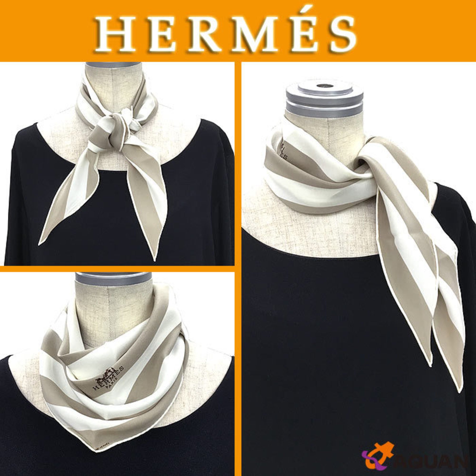 HERMES Hermes Losange LOSANGE Diamond-shaped scarf muffler stole shawl white x beige 100% silk aq10448