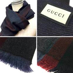 GUCCI Gucci scarf navy x burgundy men's women's unisex stole aq10320