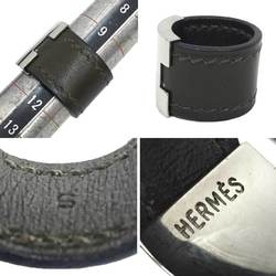 Hermes HERMES H Leather Ring S Size Silver x Khaki aq10467