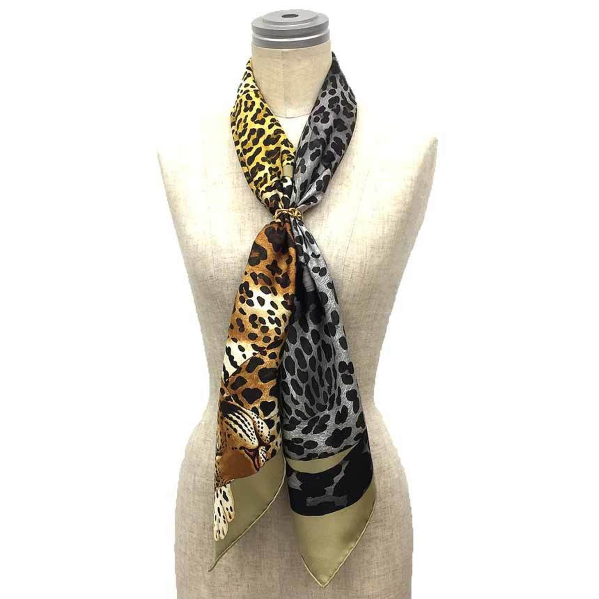 HERMES Scarf Muffler Carre 90 LAZY LEOPARDESSES 003779S 04 2021AW Leopard print Camel/Anthracite (beige/gray) 100% silk Hermes Silk scarf aq10405