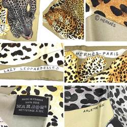 HERMES Scarf Muffler Carre 90 LAZY LEOPARDESSES 003779S 04 2021AW Leopard print Camel/Anthracite (beige/gray) 100% silk Hermes Silk scarf aq10405