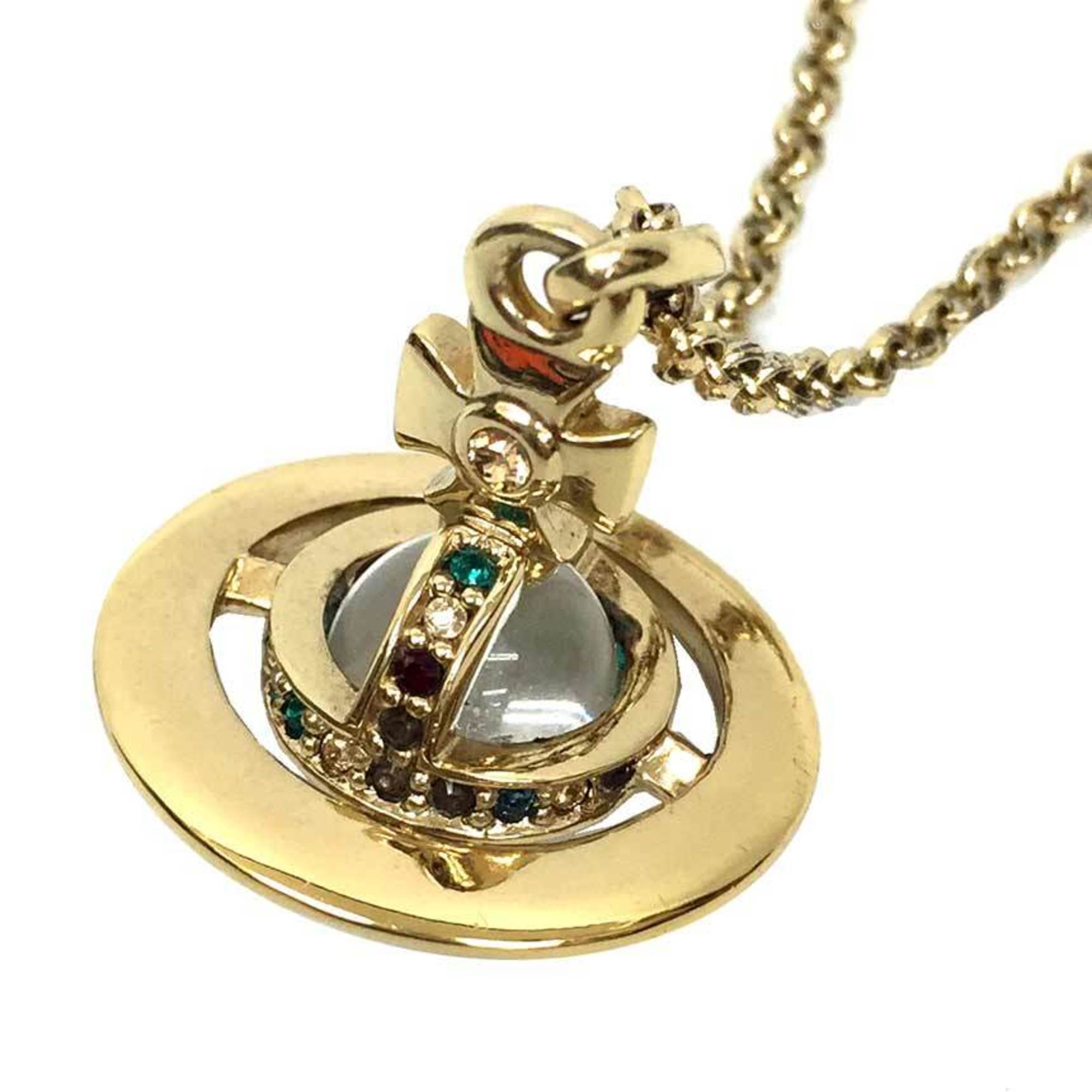 Vivienne Westwood Petite Orb Pendant Necklace Gold Color Rhinestone aq10415