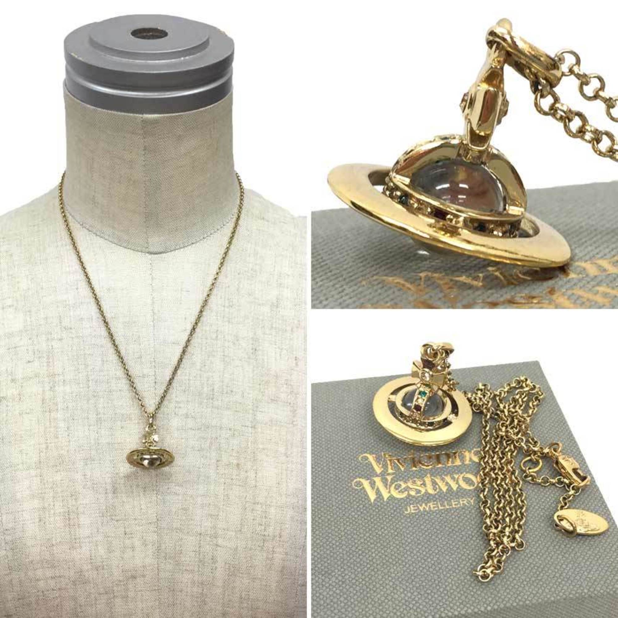 Vivienne Westwood Petite Orb Pendant Necklace Gold Color Rhinestone aq10415