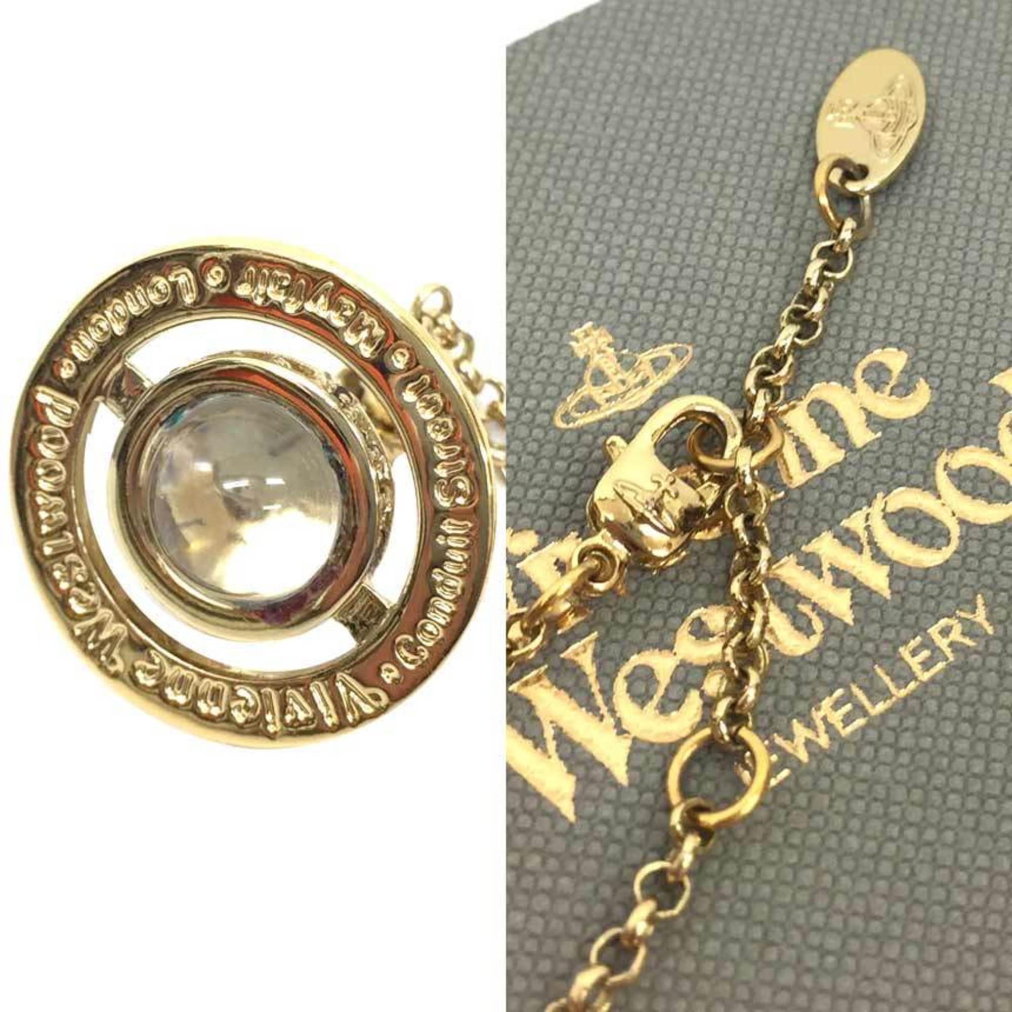 Vivienne Westwood Petite Orb Pendant Necklace Gold Color Rhinestone aq10415