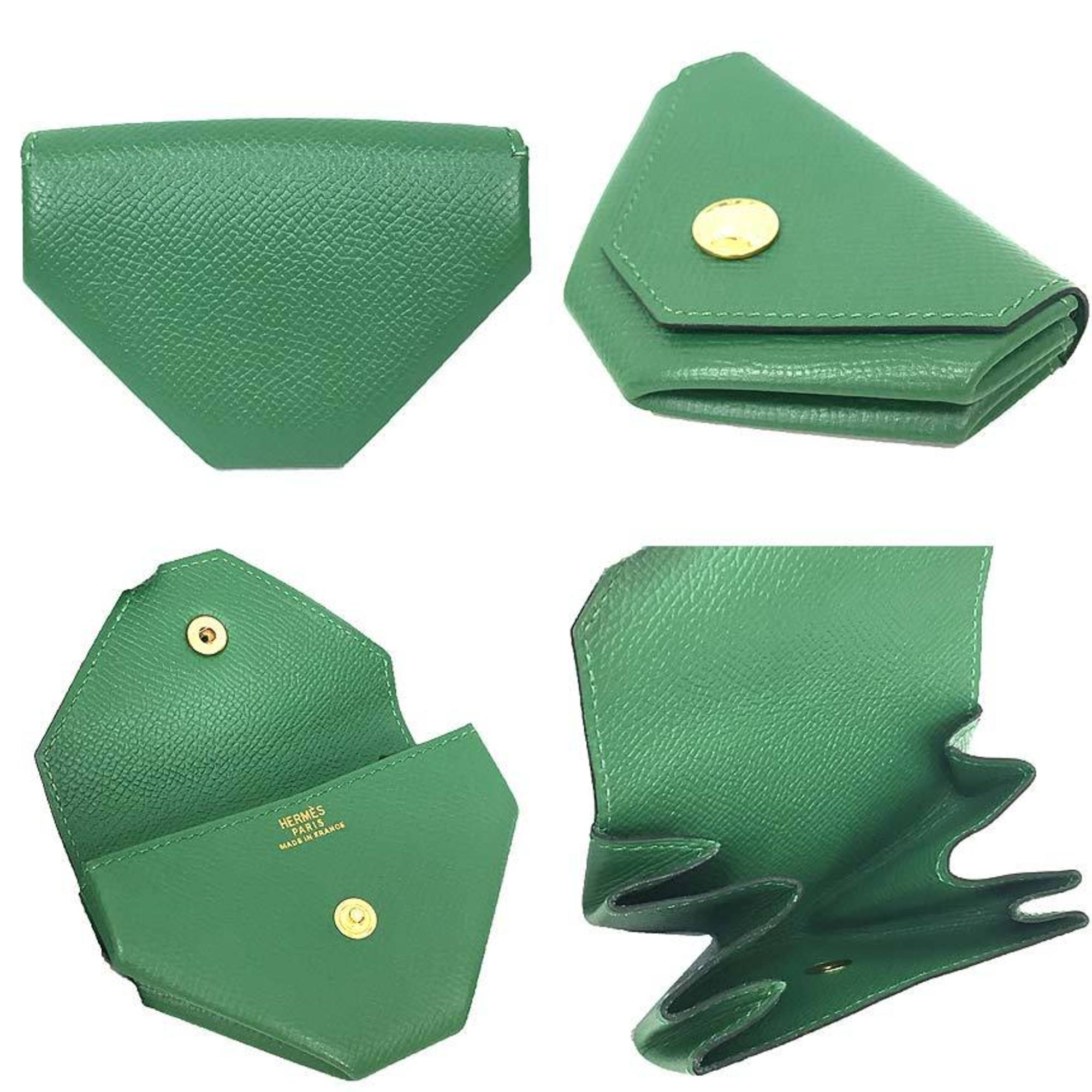 Hermes HERMES Le Vent Quatre coin purse, leather, green men's and women's wallet aq10317