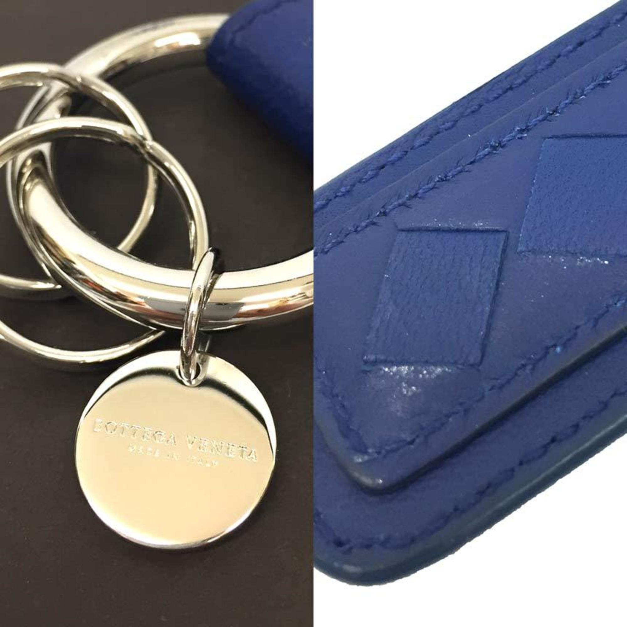 BOTTEGA VENETA Bottega Veneta Key Ring Holder Blue Leather Storage Wallet Small aq10369