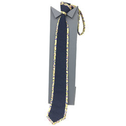 LOUIS VUITTON Necktie Narrow tie Navy x Yellow 100% cotton Men's aq10303