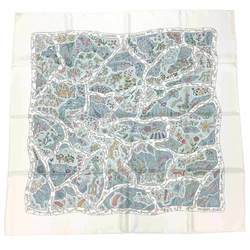 HERMES Hermes Scarf Muffler Carre 90 Chemins de Garrigue The Garrigues Road White 100% Silk aq10407