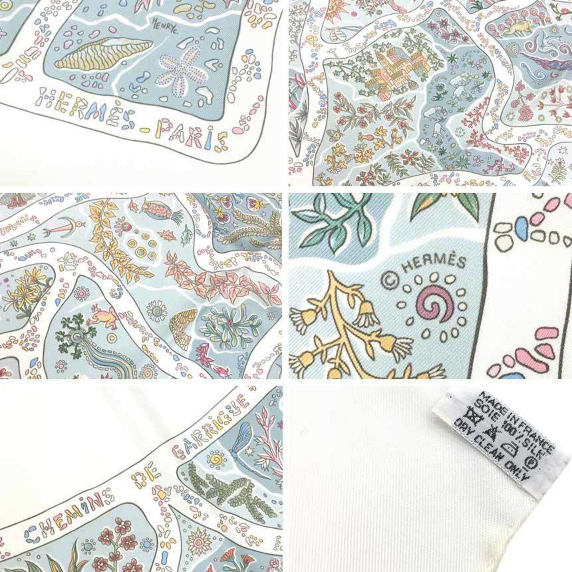 HERMES Hermes Scarf Muffler Carre 90 Chemins de Garrigue The Garrigues Road White 100% Silk aq10407