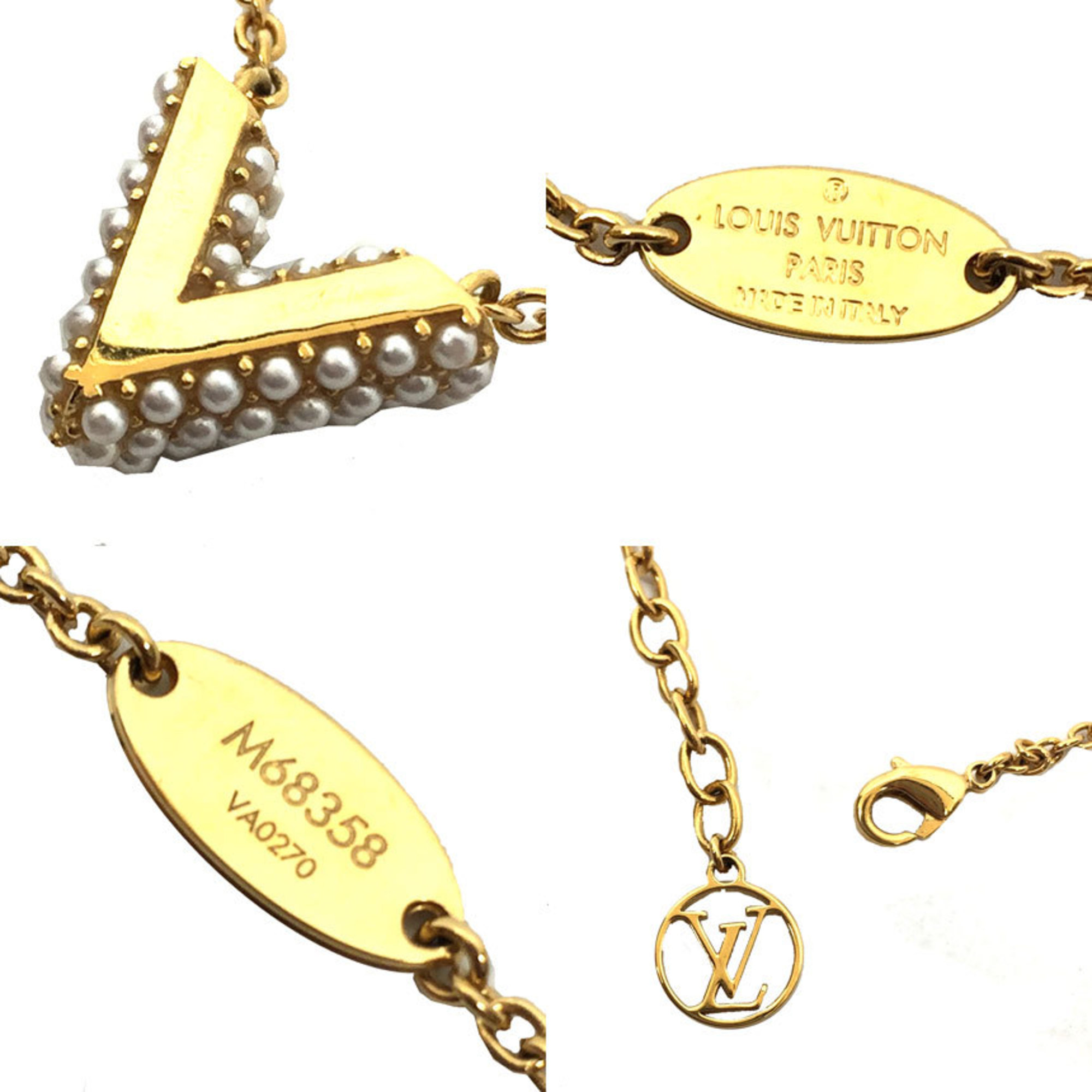 Louis Vuitton LOUIS VUITTON Collier Essential V Pearl M68358 Gold Color Motif Women's Necklace aq4965