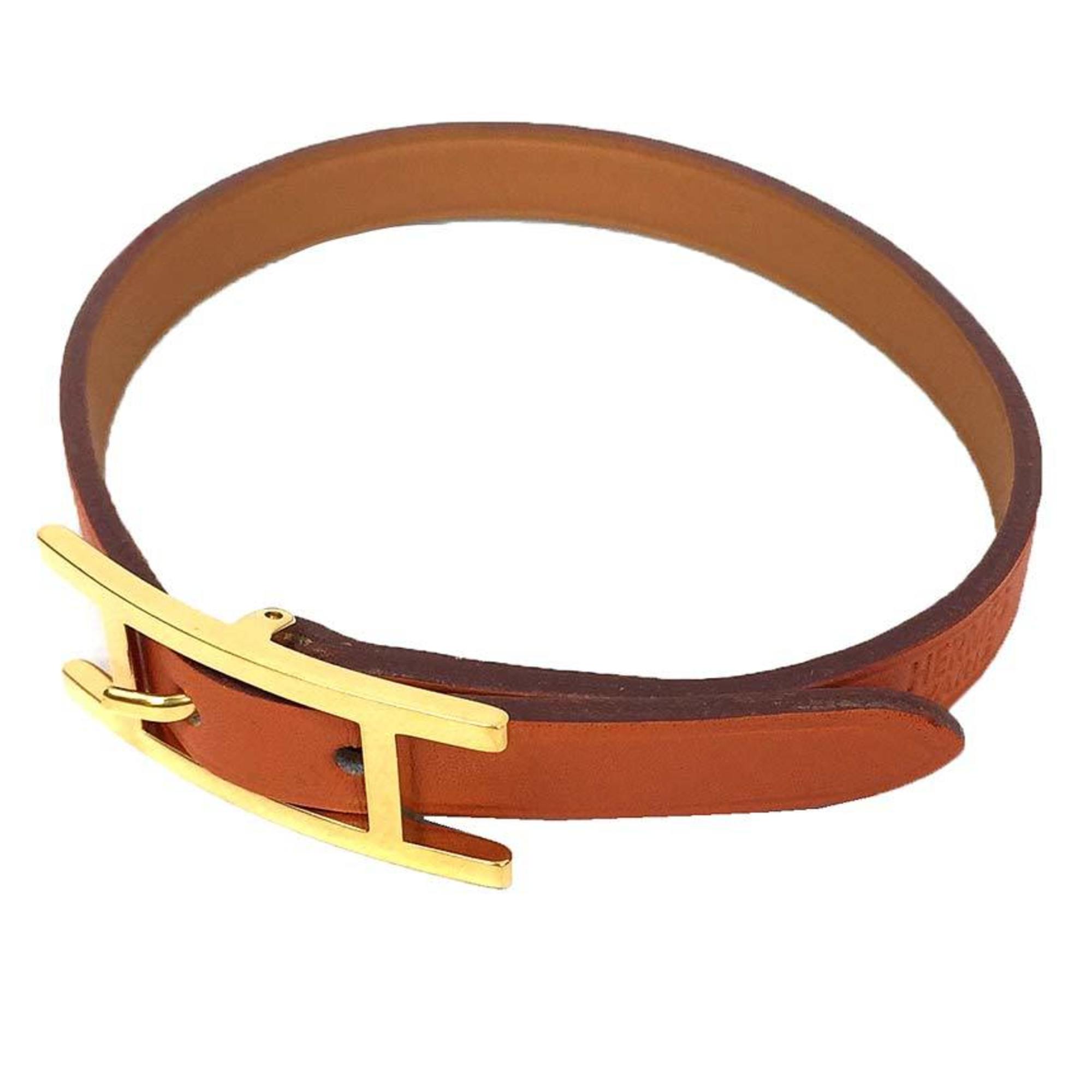 Hermes Api3 Leather Bracelet, Large Size, Long, Orange, K Engraved, Api Men's, Women's, Unisex Bracelet aq10424