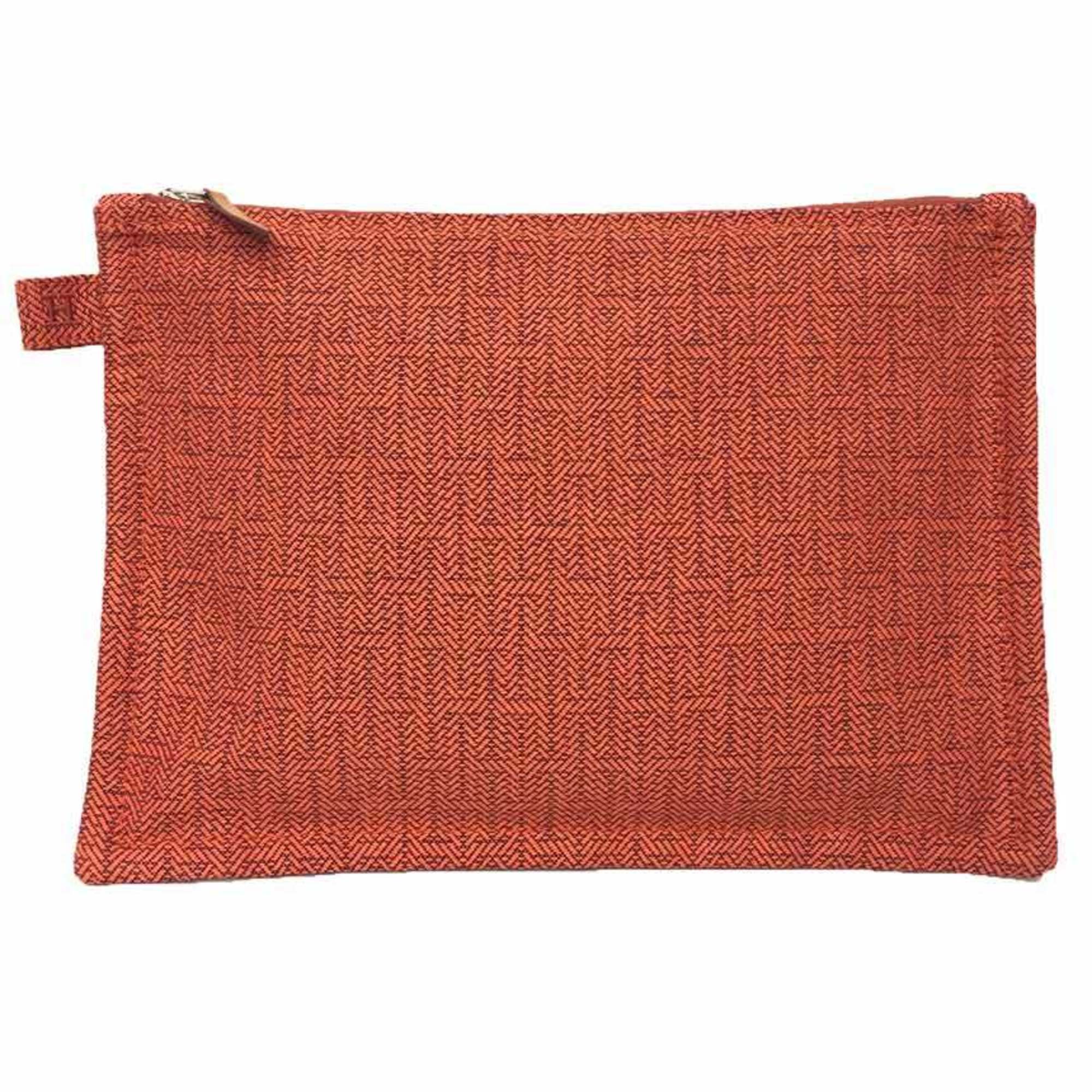 Hermes HERMES Flat Pouch Bora MM Orange 100% Cotton Bag in Clutch Canvas aq10313