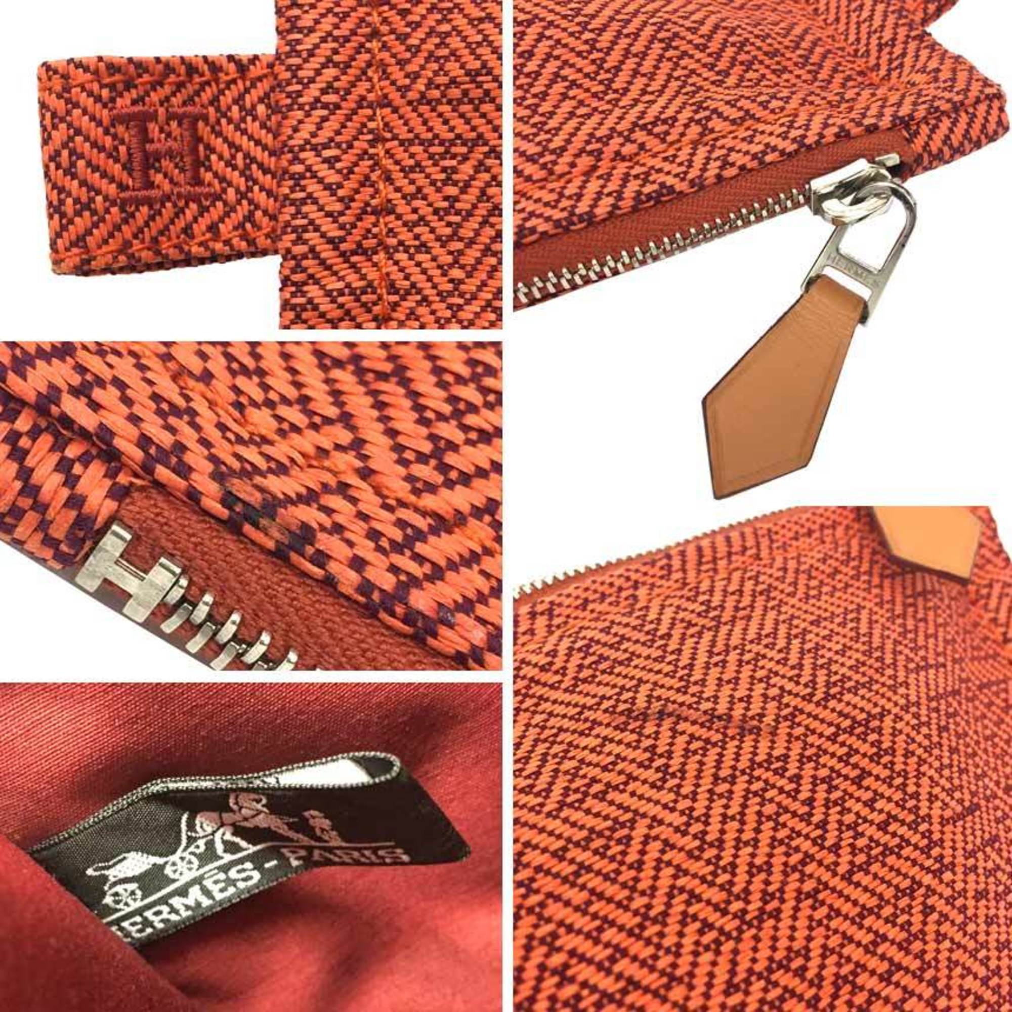 Hermes HERMES Flat Pouch Bora MM Orange 100% Cotton Bag in Clutch Canvas aq10313