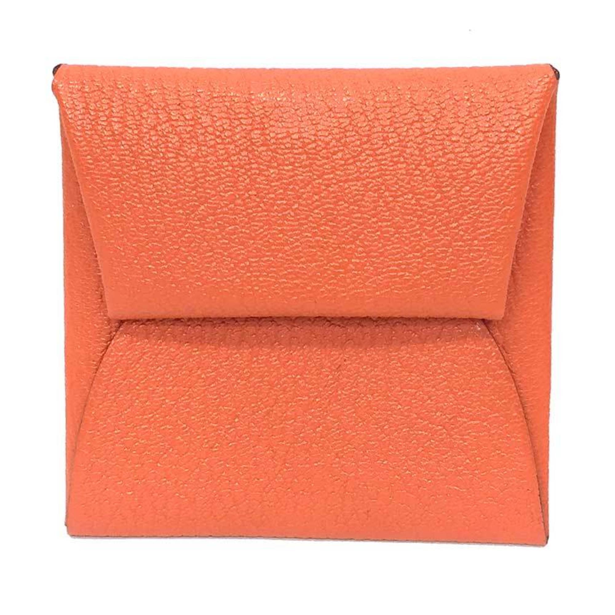 Hermes HERMES Bastia Coin Case PORTE-MONNAIE BASTIA Purse Orange Chevre Wallet aq10461