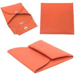 Hermes HERMES Bastia Coin Case PORTE-MONNAIE BASTIA Purse Orange Chevre Wallet aq10461