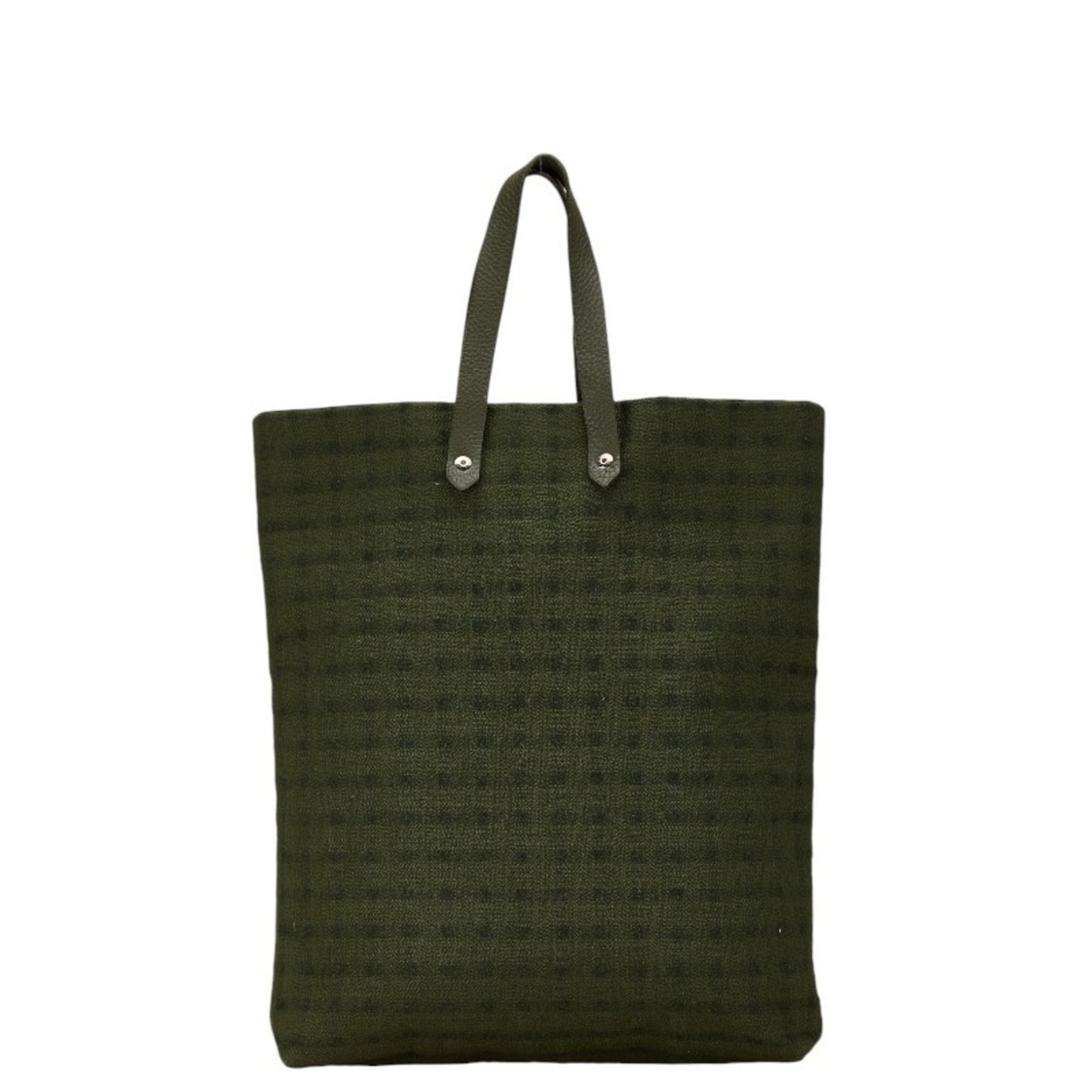 Hermes Amedaba handbag tote bag green cotton leather ladies HERMES