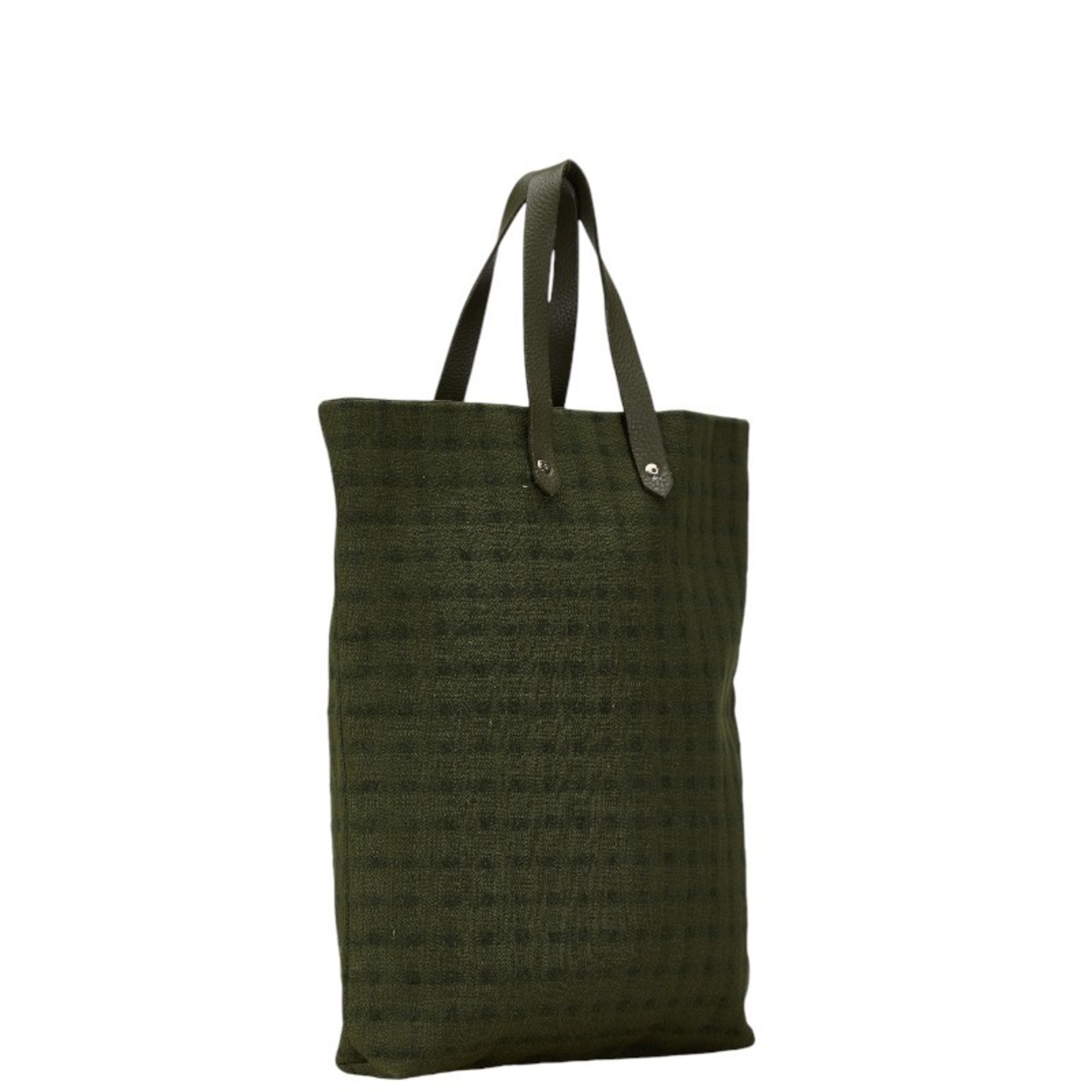 Hermes Amedaba handbag tote bag green cotton leather ladies HERMES