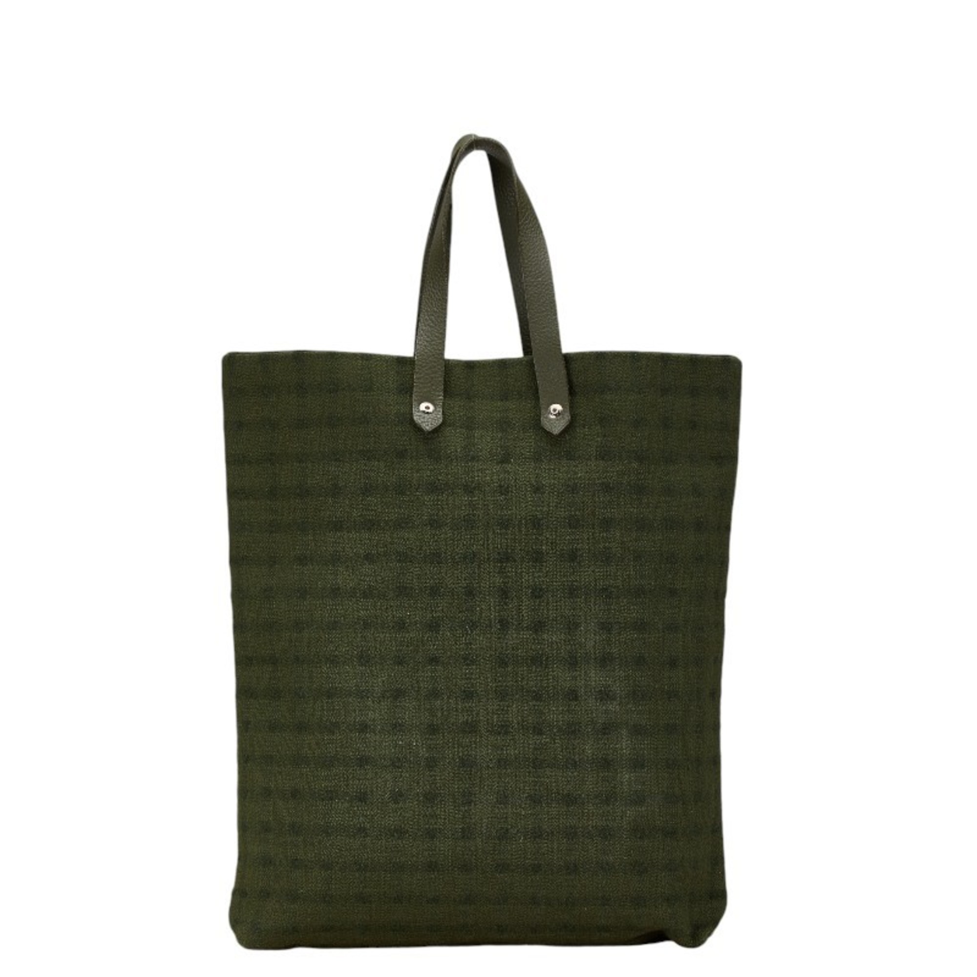 Hermes Amedaba handbag tote bag green cotton leather ladies HERMES