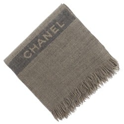 CHANEL scarf wool grey/beige logo unisex